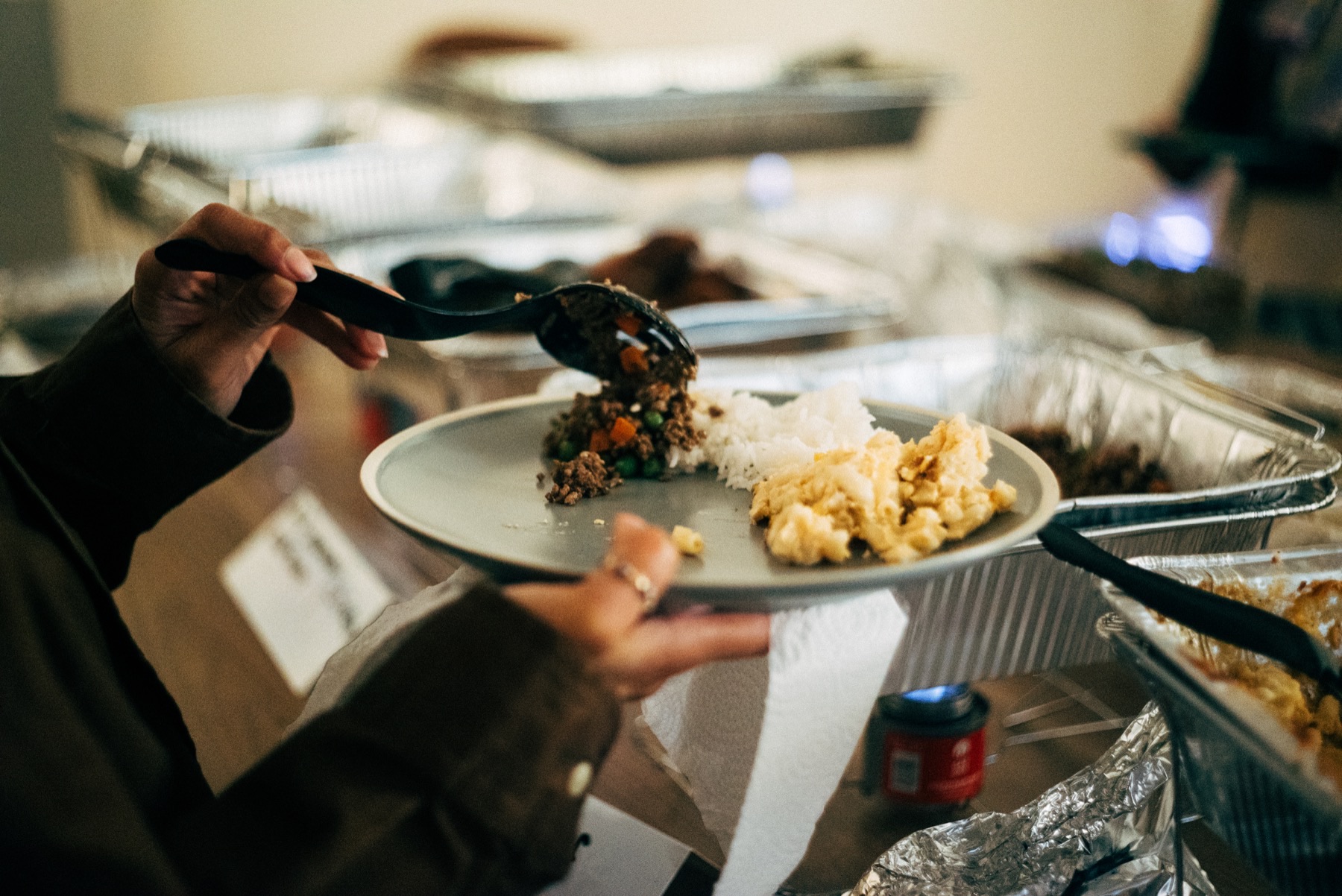 Plates filling up as dinner moved through the room.